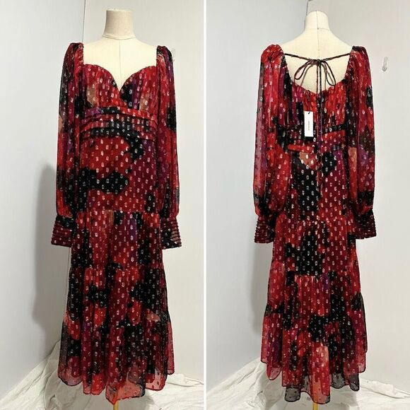 Karen Millen Metallic Beaded Midi Dress 10 Boho Holidays Christmas Regencycore - Picture 1 of 16